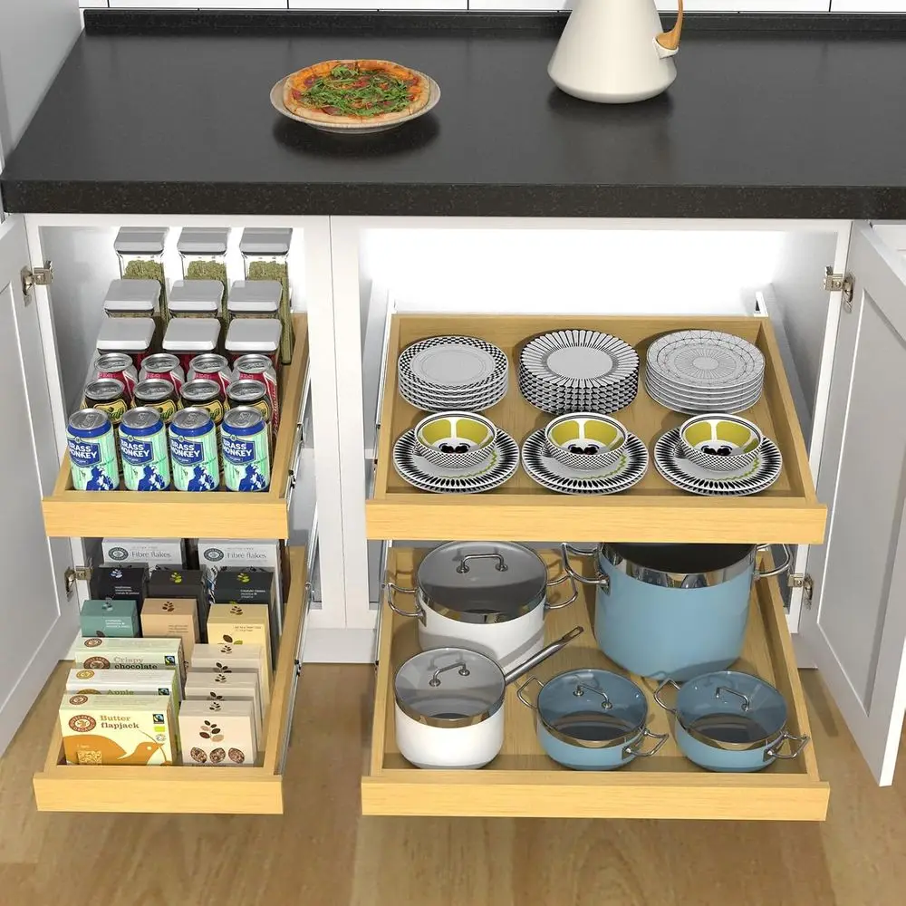 أدراج قابلة للسحب شديدة التحمل 26 عرضًا × 21 عمقًا × 3.35 ارتفاع لتنظيم تخزين خزانة المطبخ