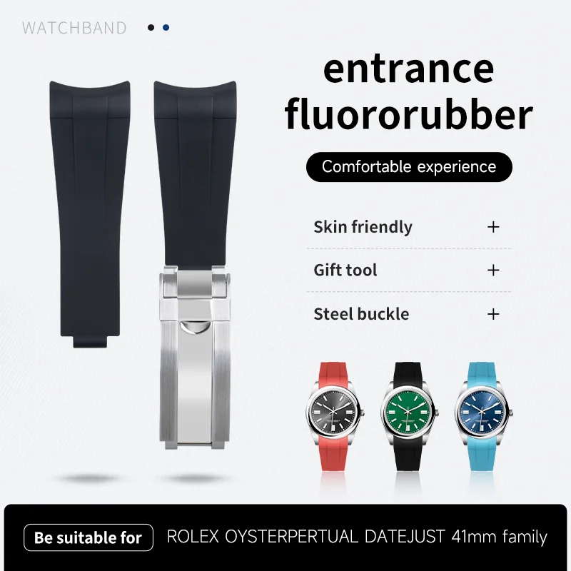 Ремешок для часов из фторкаучука FKM 21 мм для Rolex, ремешок для OYSTERPERTUAL Datejust, 41 мм, циферблат, браслет Air King, слайдер, пряжка