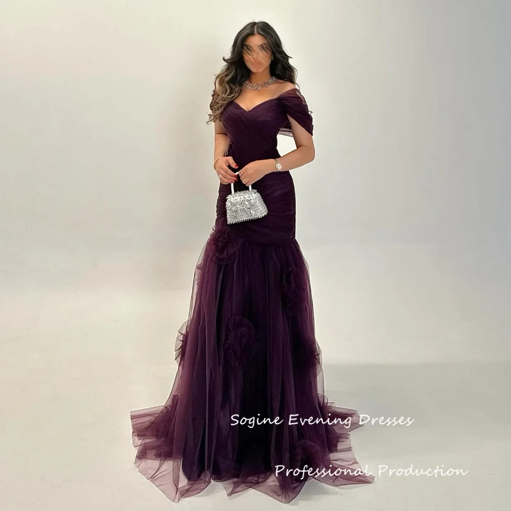 

Tulle Customized Prom Dresses 2025 Off Shoulder Corset Evening Dress Ruched 3d Flower فساتين سهرة Formal Cocktail Gown