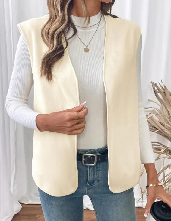 

Women's Vest Jacket Spring New Fashion Elegant Casual Simple Color Versatile Daily Plush Sleeveless Cardigan Vest Jacket