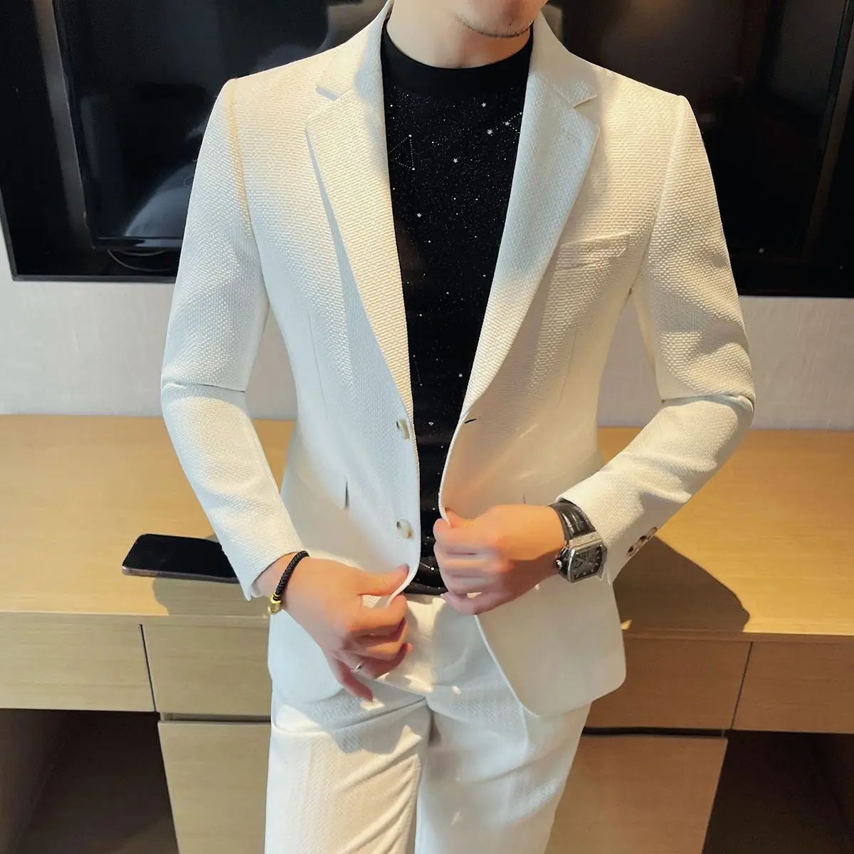High-End  Men, Spring And Summer Thin Business Casual Versatile Trendy Slim Fit Fashion Two-Piece Suit