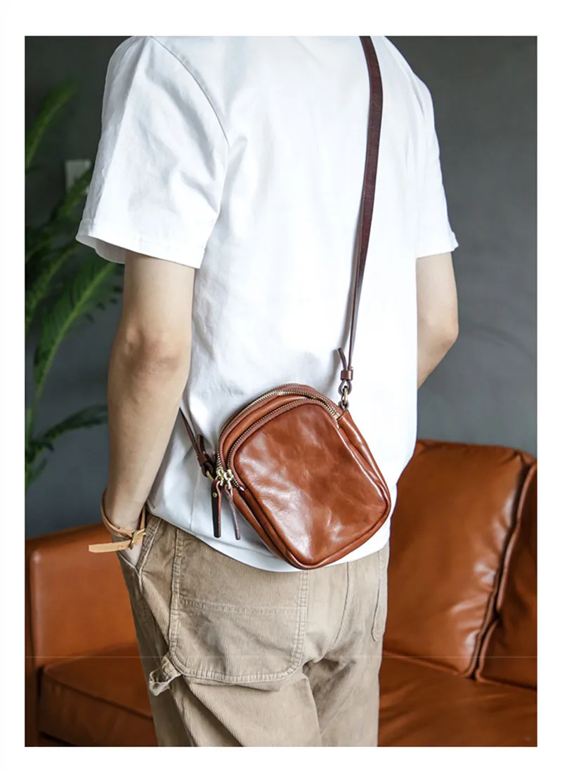 PNDME Einfache, lässige, hochwertige, natürliche Echtleder-Handytasche für Herren, leichte, beliebte Schulter-Umhängetasche – Detail 8