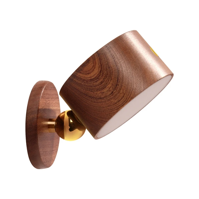 1 Set With USB Port 360 Rotate Rechargeable LED Wall Sconce Magnetic Bedside Lamp Dark Wood Grain