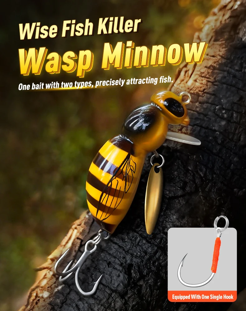 KINGDOM Wasp Minnow Topwater-Köder 35mm 43mm Schwimmend Langsam Sinkender Insekten-Hartköder 3,9g 4,5g 4,8g 6,1g für Barsch und Forelle – Detail 3