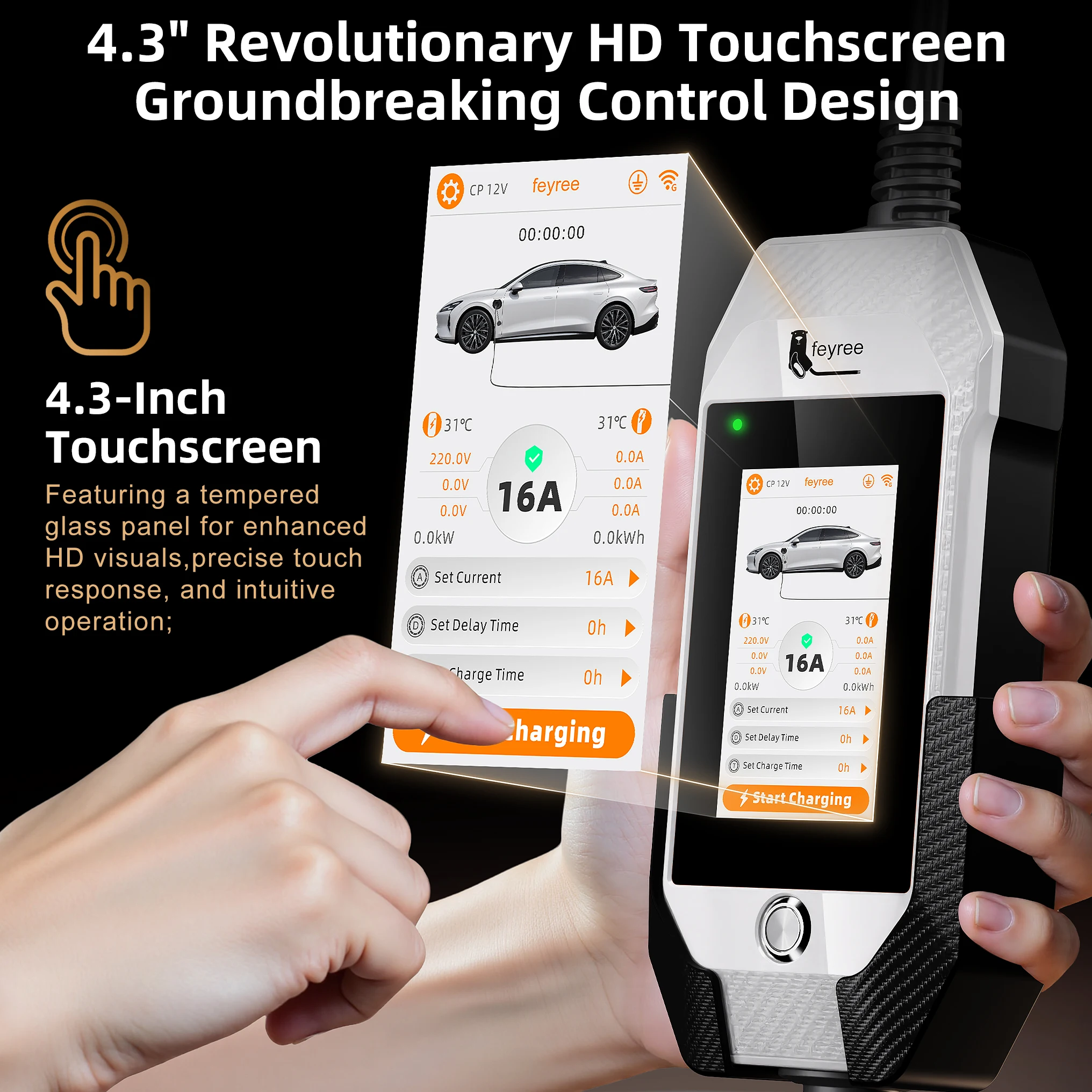 feyree 3.5kW  Type1 Portable EV Charger Smart WIFI APP Remote Control with 4.3 inch Touch Screen Design AC EV Charging Station - Image 2