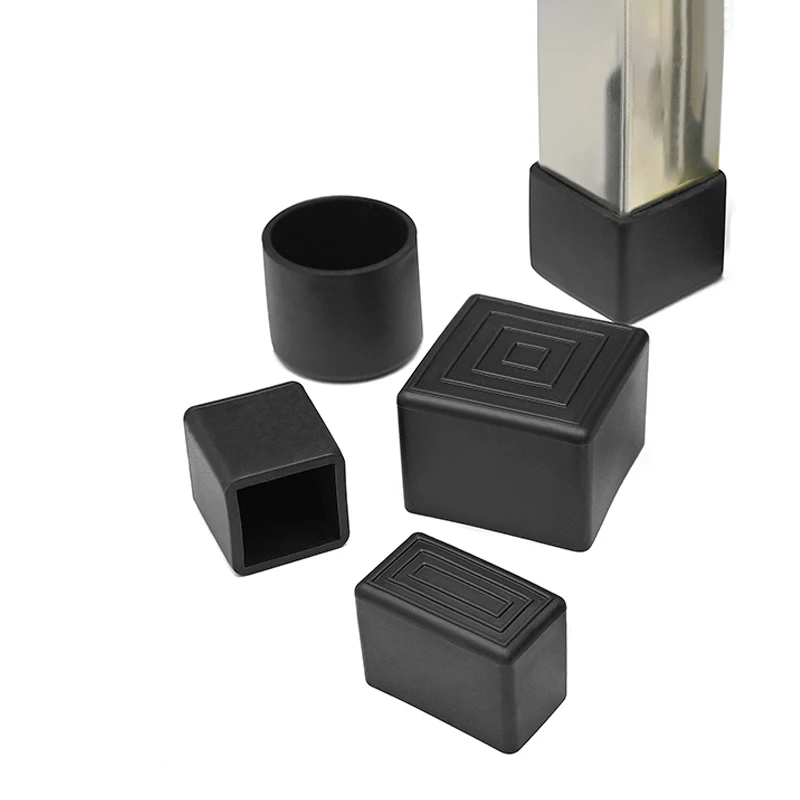 10x10~100x100mm Black Square Silicone PVC Soft Rubber SleeveTable and Chair Leg Cover Outer Cap Non-slip Table Foot Dust Cover