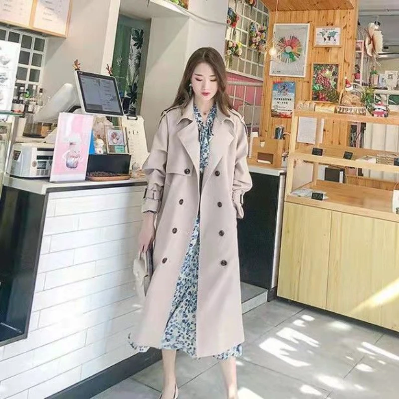 

Korea Loose Oversize Double-Breasted Long Trench Coat Women White Black Duster Coat Windbreaker Lady Outerwear Spring Clothes