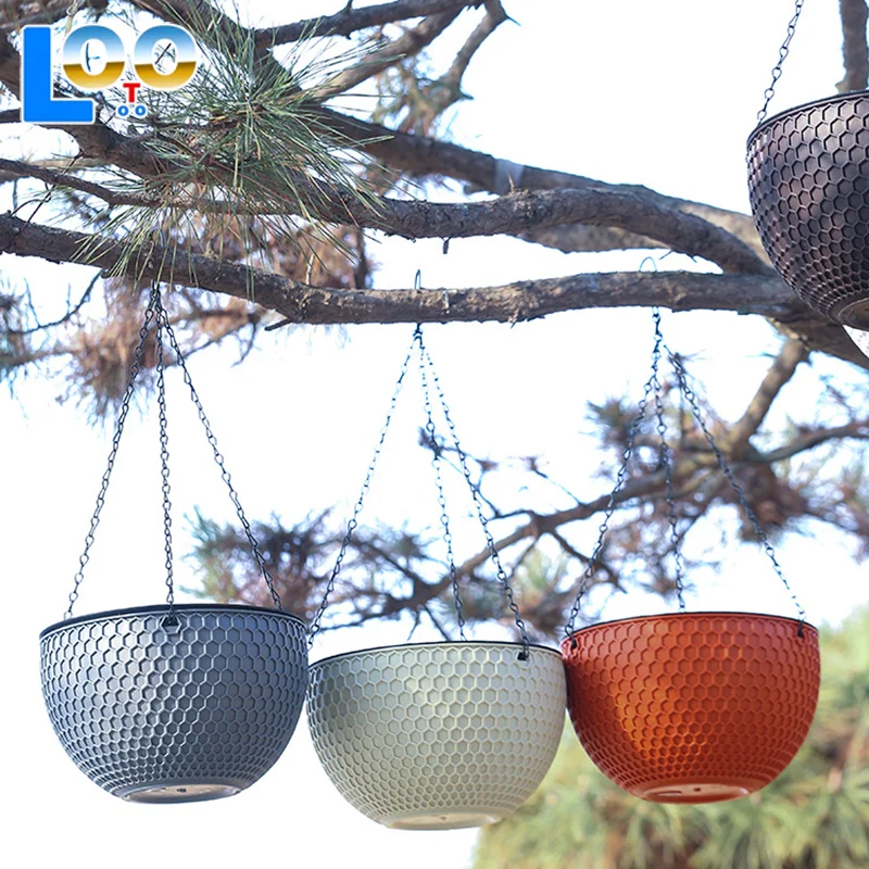 1pcs Hanging Basket Flowerpot Garden Plastic Flowerpot Outdoor Flowerpot Chain Type Plant Hanging Basket Flowerpot