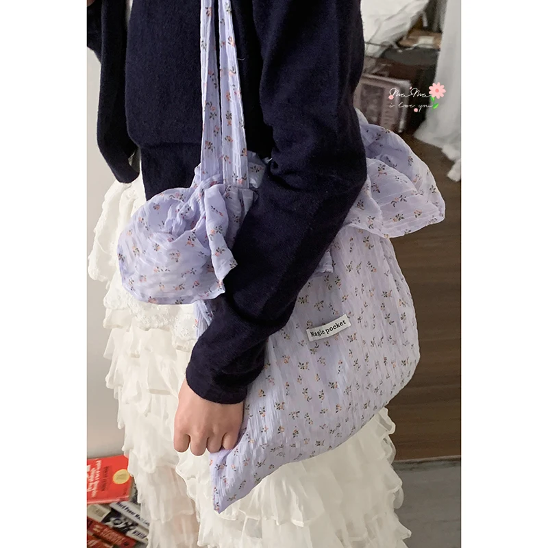 

Miyagawa Chiffon Ruffle Edge Floral Cloth Bag for Women 2025 New Tote Korean Large Capacity Bags