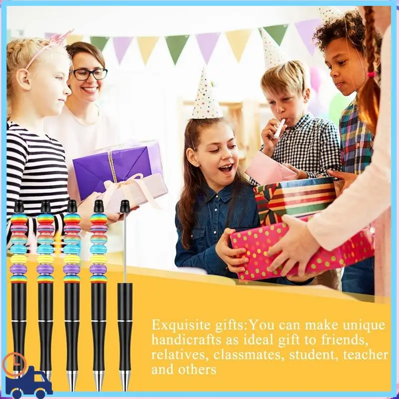 Latest 50Pcs Plastic Beadable Pen With 50 Refills For DIY Making Gift Black