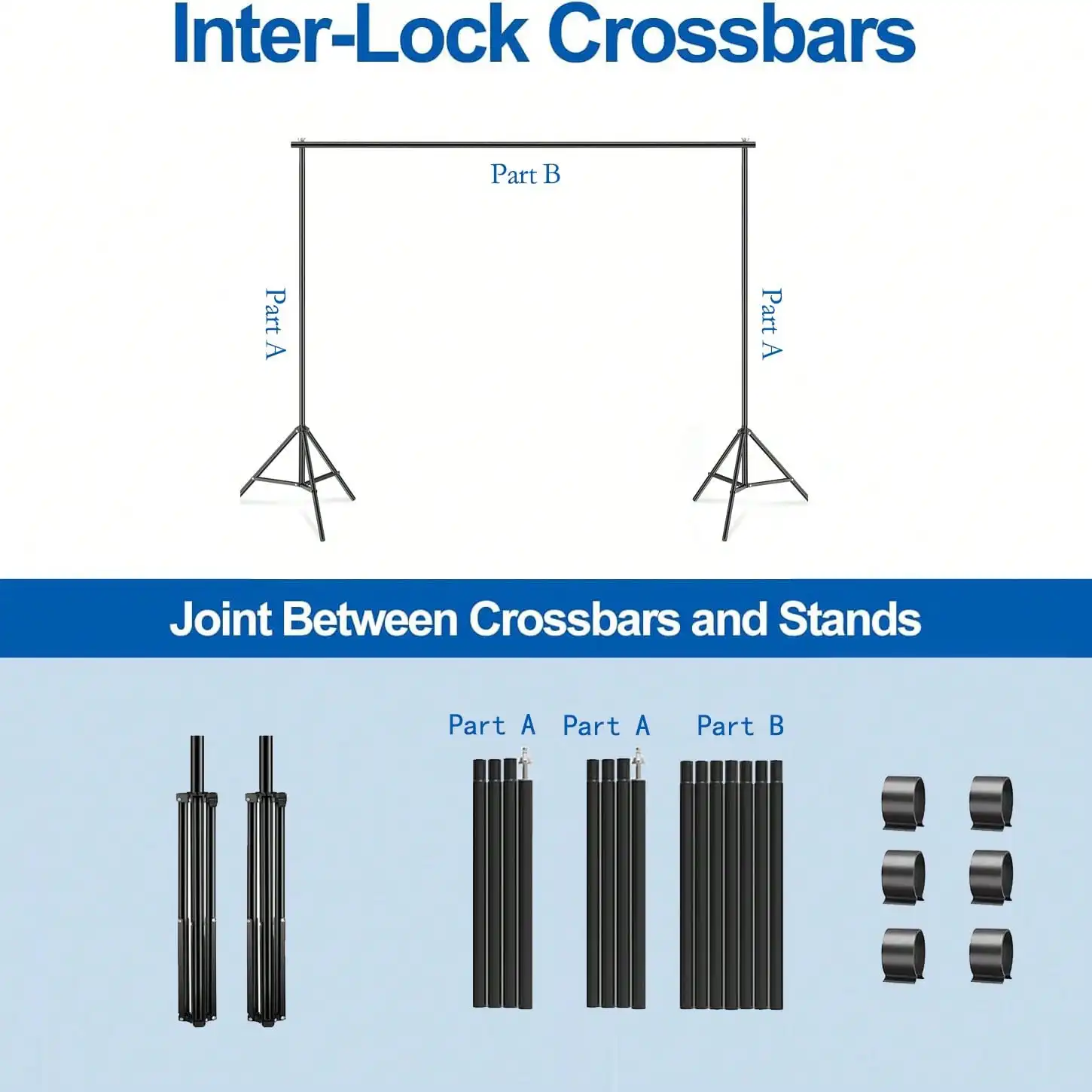 Backdrop Stand 10x7ft(WxH) Photo Studio Adjustable Metal Background Stand ,Balloon Arch Support Kit With 4 Crossbars, 4 Backdrop Clamps, Parties Wedding Events Decoration