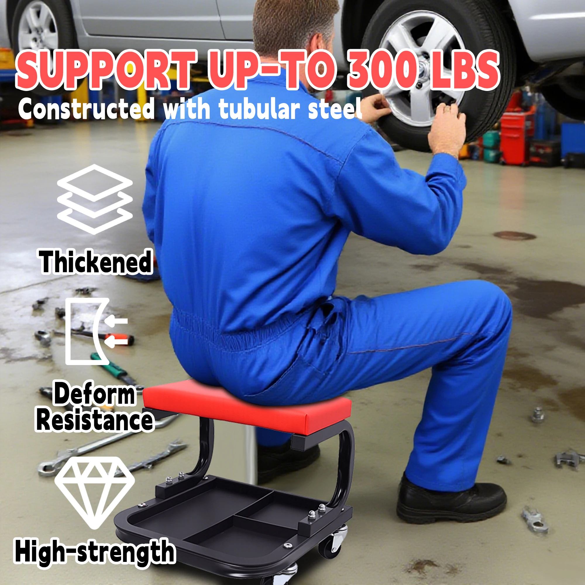 

Rolling Mechanic Seat For Car Repair, DIY, Auto Detailing - Portable Garage & Workshop Stool For Professionals & Home Use,