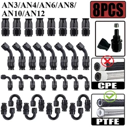 8X 3AN 4AN 6AN 8AN 10AN 12AN Straight 0 45 90 180 Degree Swivel Hose End Fittings Adapter For PTFE E85 Oil Fuel Gas Line Black