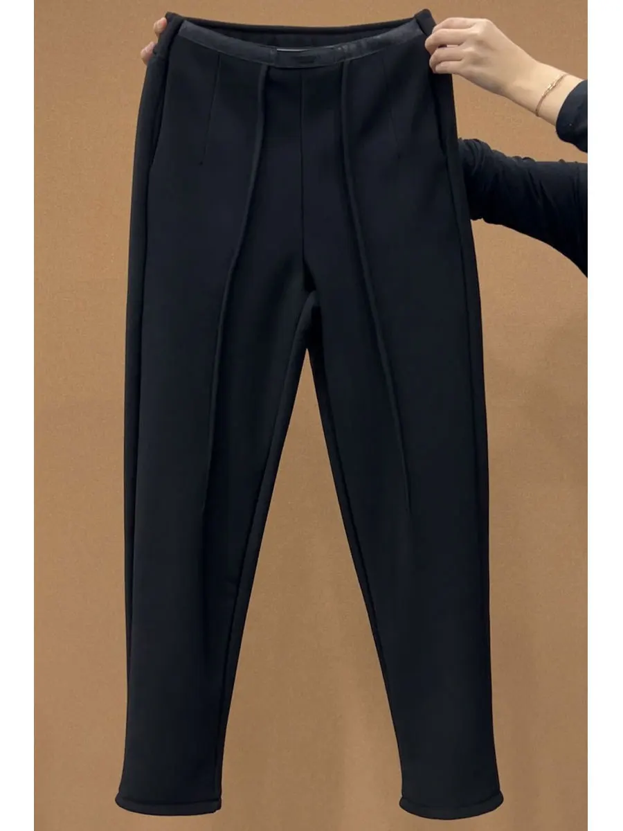 

High Waist Fce Lined Elastic Casual Pants Women's plus Size Slimming Bla Nine Point Casual Trousers All Match Winter