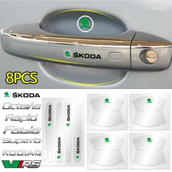 8PCS Car Door Handle Cup Protector Stickers Protection Film Accessories For Skoda VRS Fabia Rapid Superb Octavia Kodiaq Scala A5