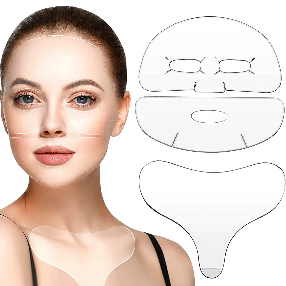 Reutilizável Face Chest Pad Set, Anti Rugas, Anti Aging, Smoothing, Silicone Patches, Remover Linhas Finas, Ferramentas de Cuidados Com A Pele, Facial