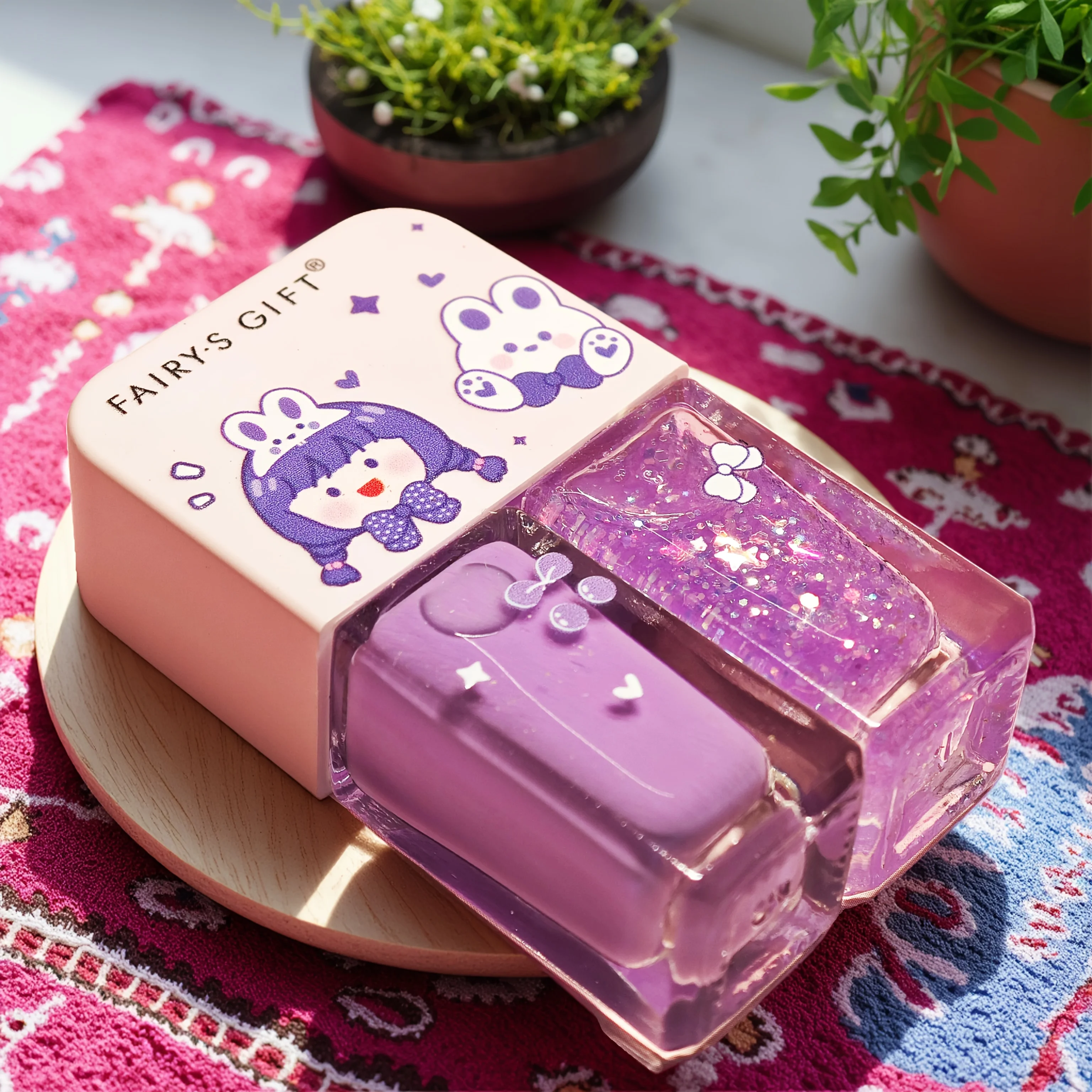 

S04 Фиолетовый подарок феи для девочек, набор из 2 бутылок, лак для ногтей, быстросохнущий, съемный, трехцветный лак для ногтей на водной основе