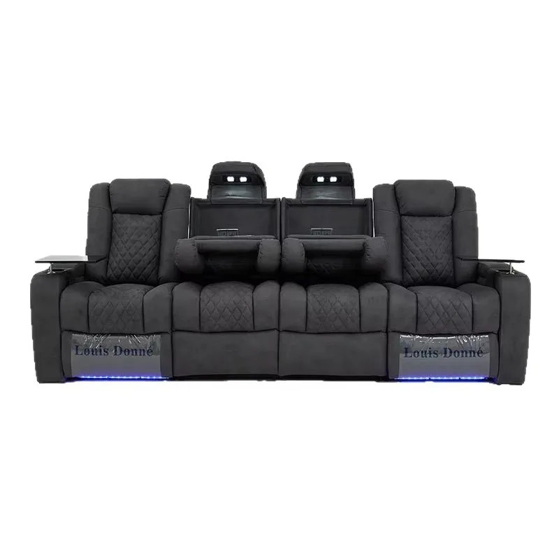 Modern Electric Recliner Multifunctional Straight Row Sofa for Home Theater Private Cinema Tech Fabric Wood Frame for Living