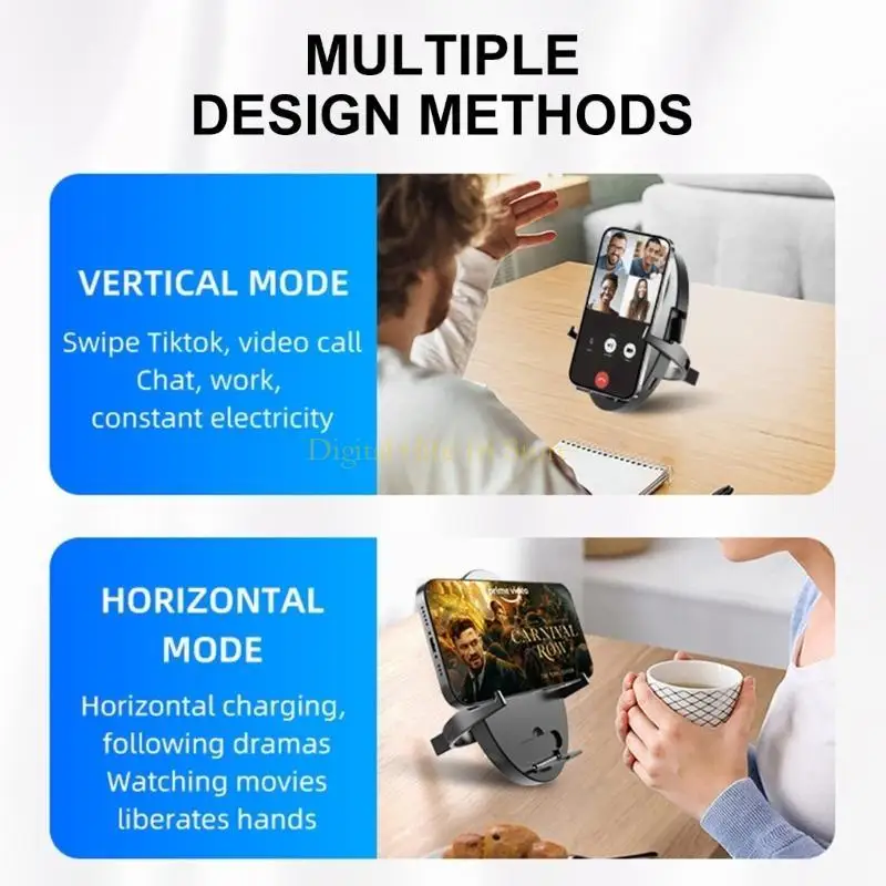 E06D Wireless 15W Quick Charging Stand Bedside Desktop Phone Holder Foldable Cordless Charging Stand