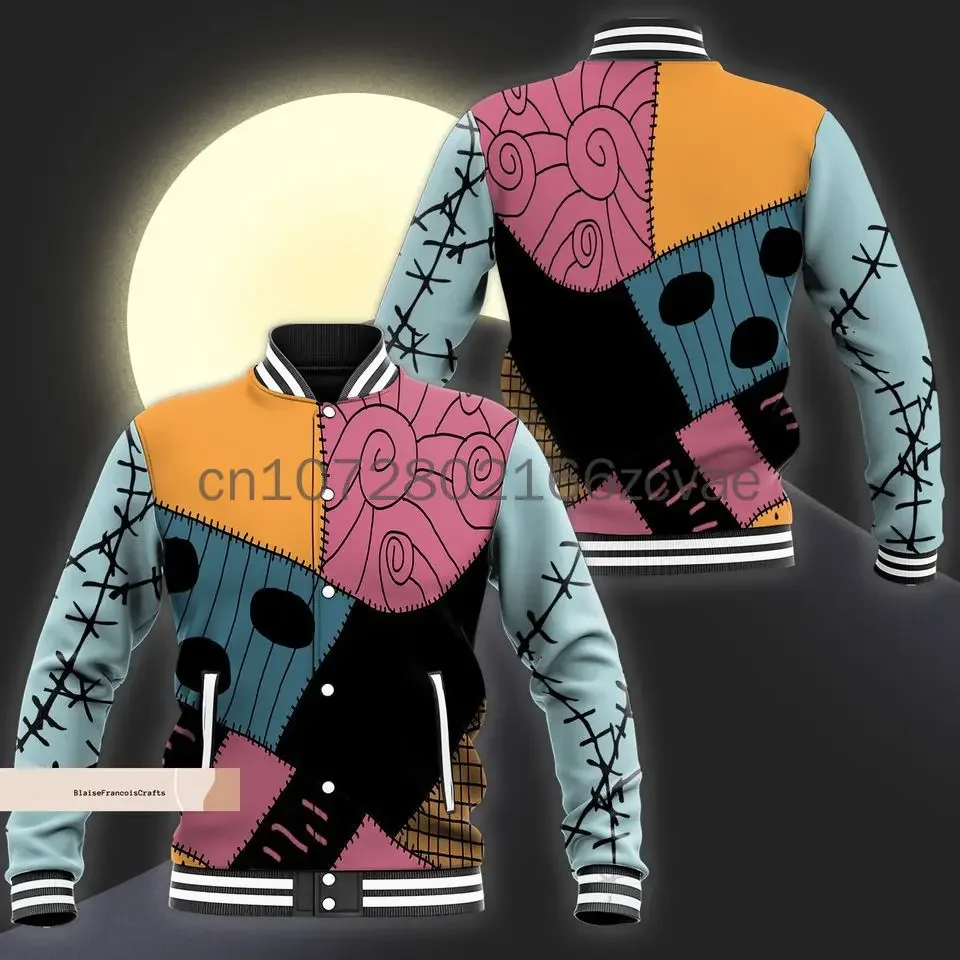 Chaqueta de béisbol de Jack And Sally para hombre y mujer, chaqueta informal de gran tamaño, pesadilla antes de Navidad, Disney, novedad