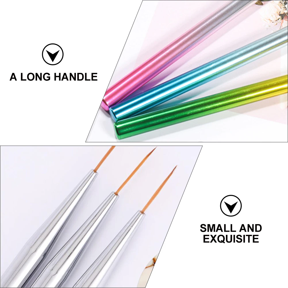 

3pcs Pen Metal Handle Durable Aluminum Alloy Brush For Manicure Salon Nail Art Pen Diy Nail Design Tool Accessory