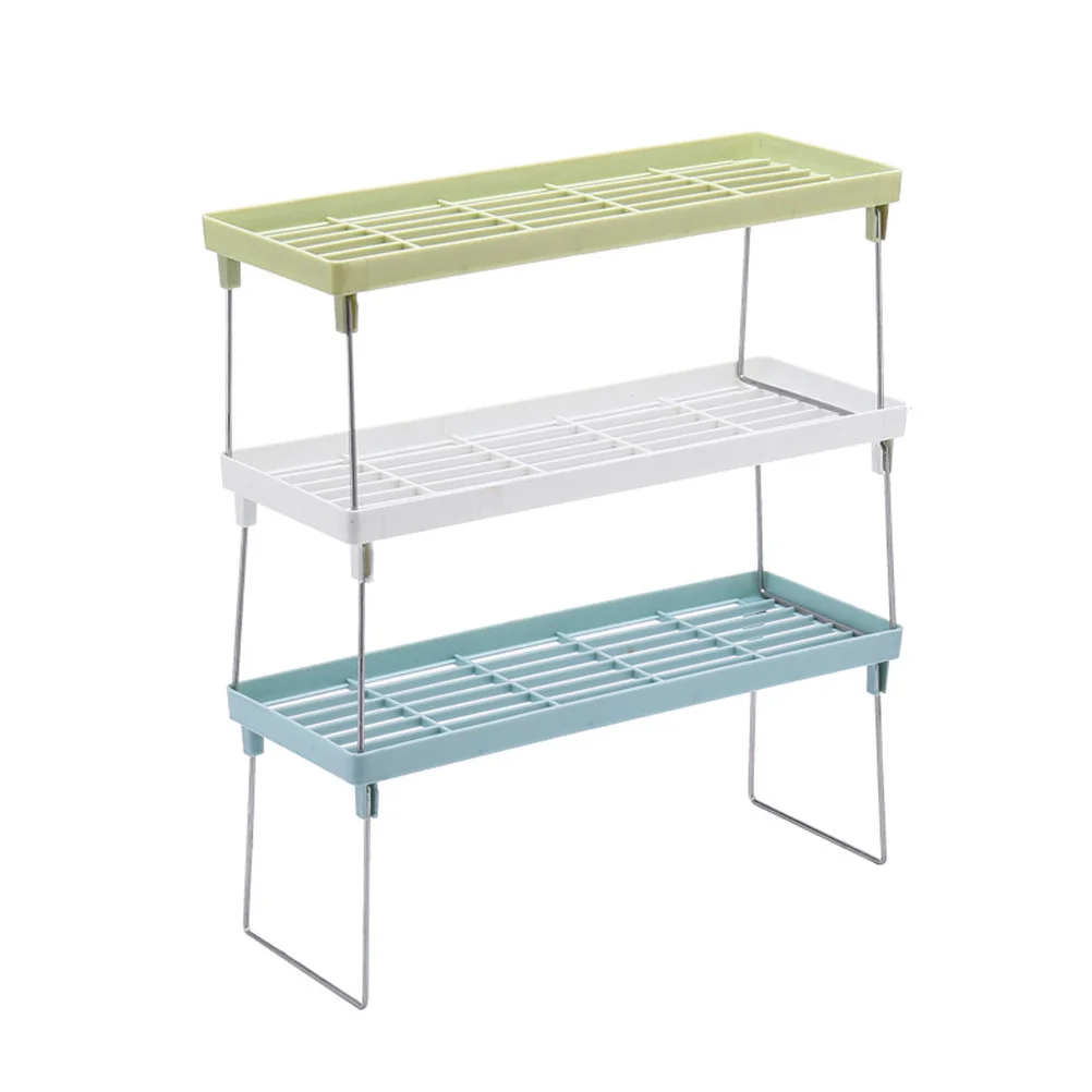

3pcs Stackable Kitchen Shelves Seasoning Shelf Organizer Thick Plastic Stainless Steel Rod Floor Storage Rack For Spices