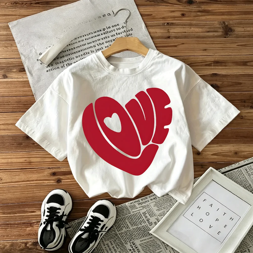 Summer Popular Children's Round Neck T-shirt Loose Comfortable Soft Skin Friendly Heart-shaped Love Printed Short Sleeved Shirt