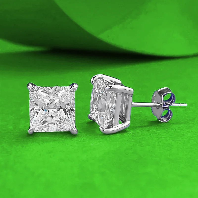 Princess Cut 0.4-5CT Moissanite Square Stud Earrings for Women Men VVS Simulated Diamond Ear Studs 925 Sterling Silver Jewelry