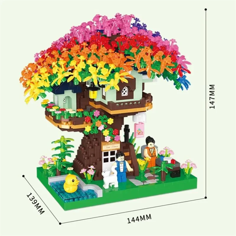 Mini Blocks Beautiful Architecture Flower Tree House Cherrry Sakura Building Bricks Fun Toys DIY Gift Girl Present New Year