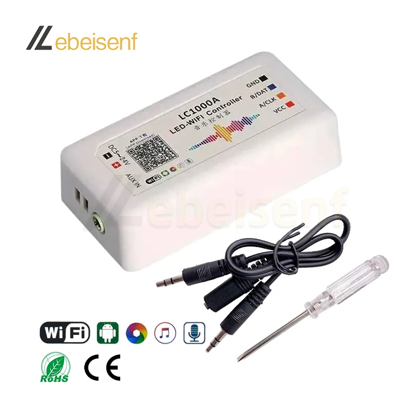 WiFi LC1000A Controller DC 5V 12V 24V 1024 Pixel Smart Music Spectrum SPI Dimmer per WS2811 WS2812B RGB LED Digital Pixel Strip