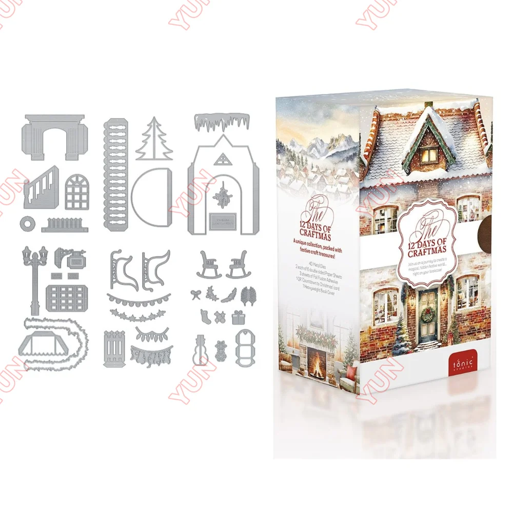 

New Christmas Die the 12 Days of Craftmas Festive Book Nook Set Dies Cuts Stencils DIY Scrapbooking Cards Decor Embossing Molds