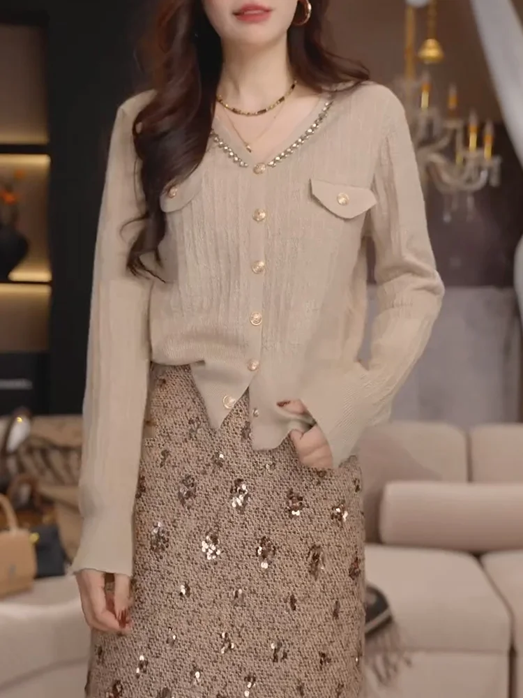 

V-Ne Knitwear Khaki Color Faionable Large Size Autumn New Arrival Ele Sle Camere Women's Top Quali Ma...