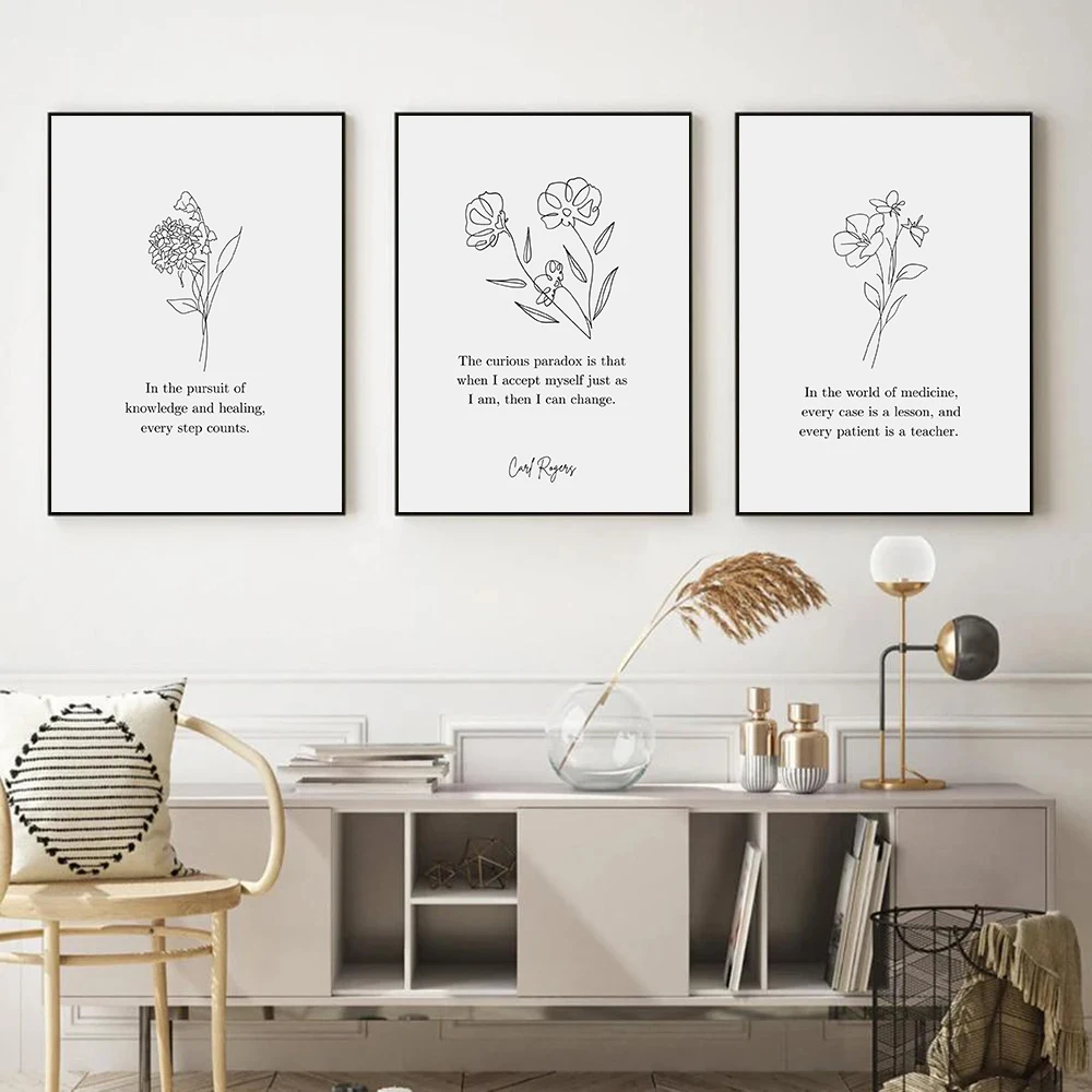 Carl Rogers Mental Health Flower Motivational Quotes Therapist Poster Canvas Painting Wall Art Pictures Home Interior Decor