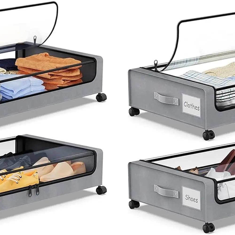 

Rolling Under-Bed Storage Drawers - 4-Piece Set for Clothes, Shoes, Books Organization