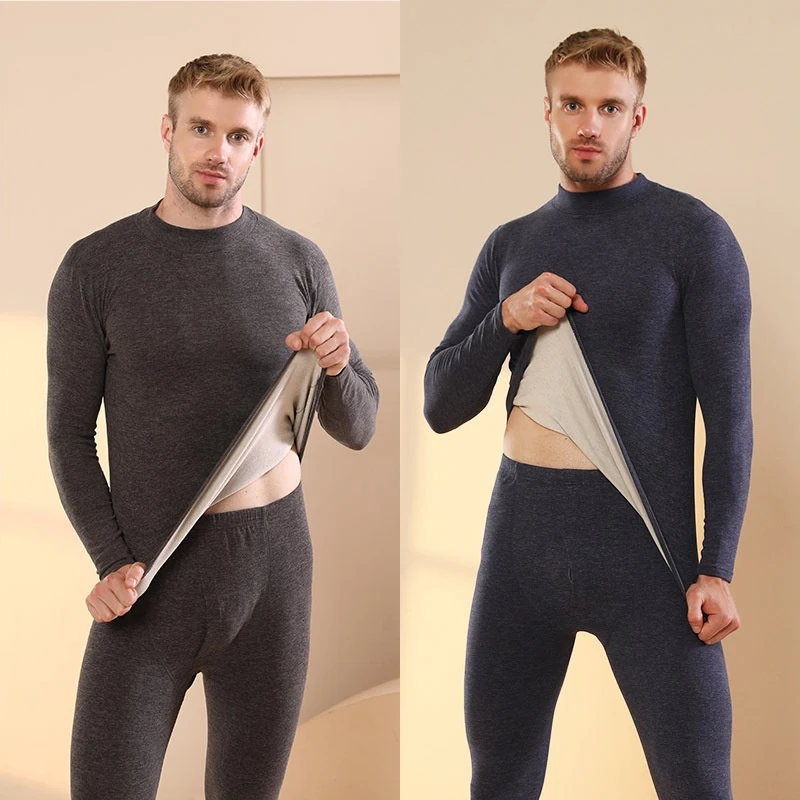 

Autumn Winter New Men's Cashmere Silk Soft Comfortable Warm Underwear with Thickened Plush Set for Men Women Thermal Clothing