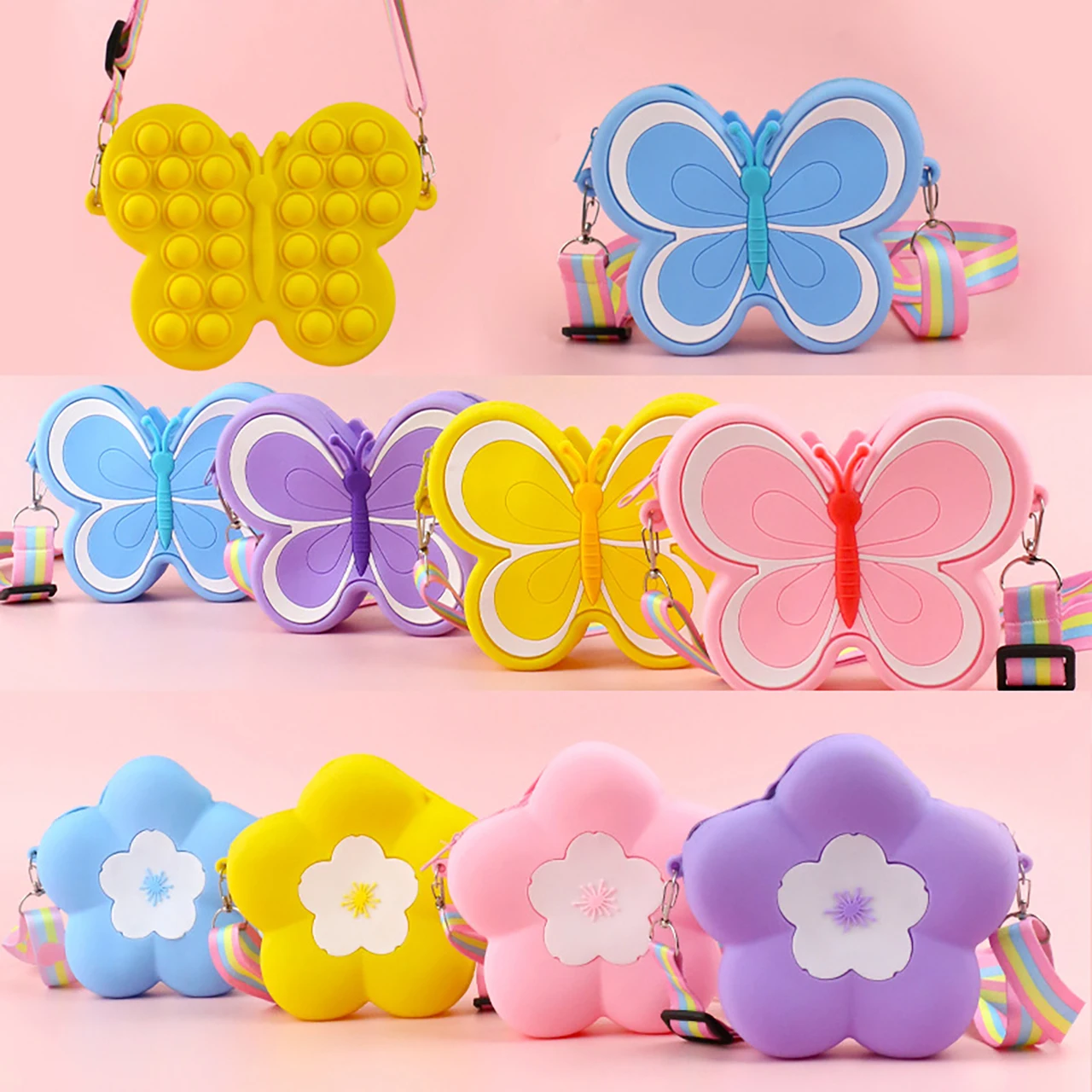 Cute Butterfly Shaped Shoulder Bags Kids Silicone Packet Cute Girl Coin Purse Cartoon Children Messenger Bag Baby Crossbody Bags
