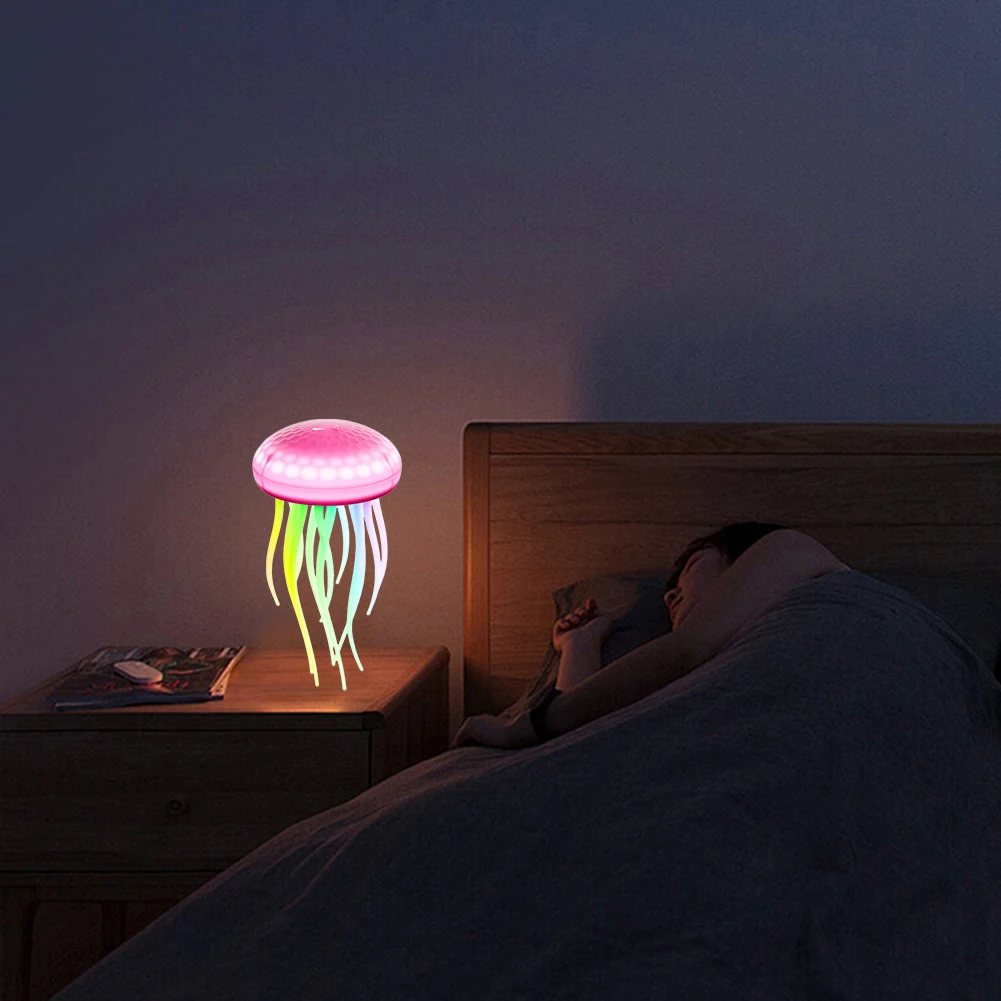 Cute Jellyfish Night Light RGB Gradient Cute  Jellyfish Atmosphere Light Type-C Charging Bedside Lamp for Home Bedroom Decor