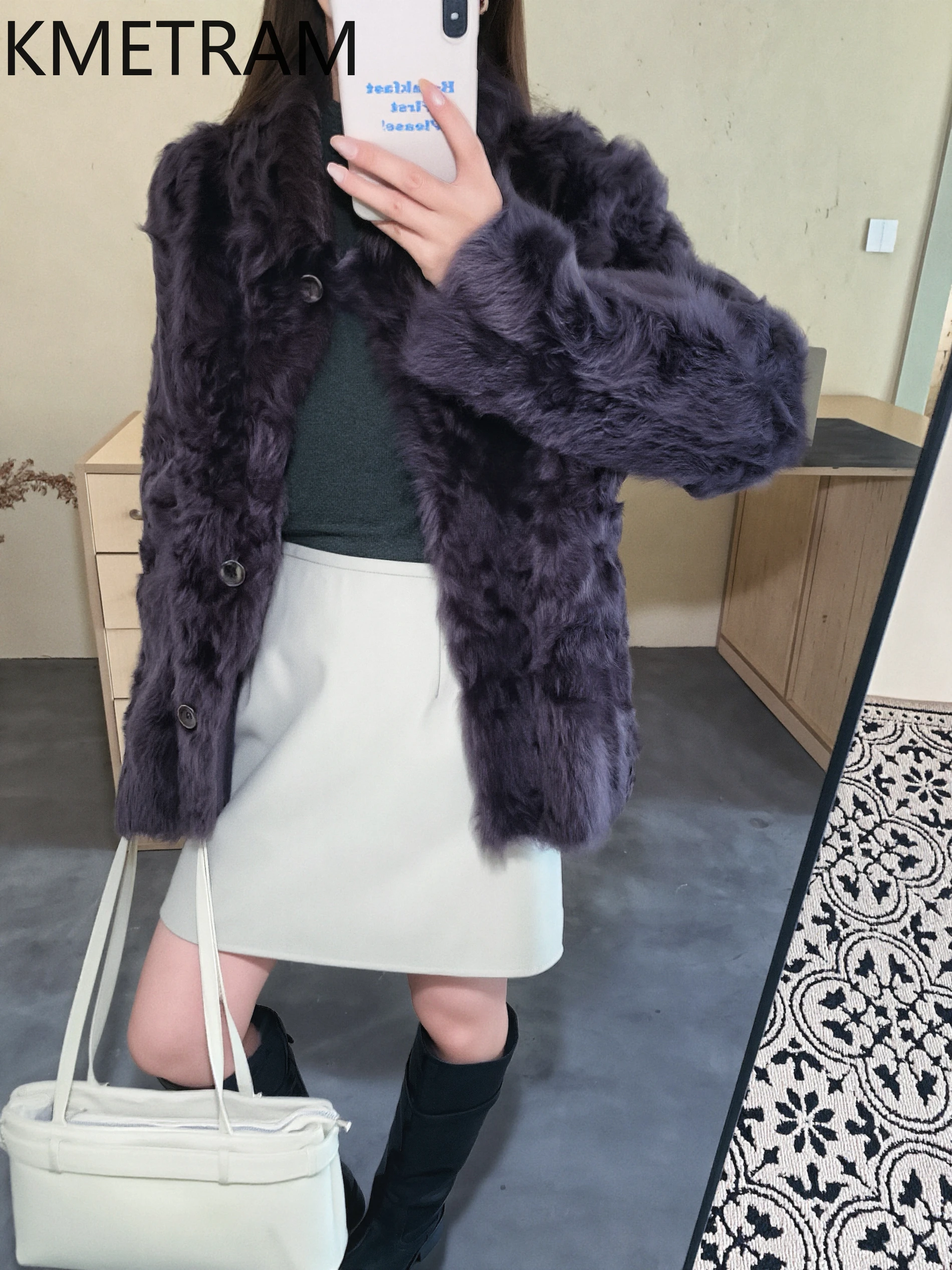 KMETRAM Echtes Schaffell mit Wolle befestigten Jacken Vintage Wendepelzjacke Damenbekleidung 2025, Winter Neu in Mäntel Maxim