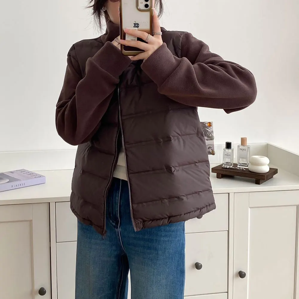 2026 Women Polar Fleece Patch White Duck Down Winter Coat Stand Collar Fashion Thin Coat Jacket Women Tops Coat Casaco Feminino