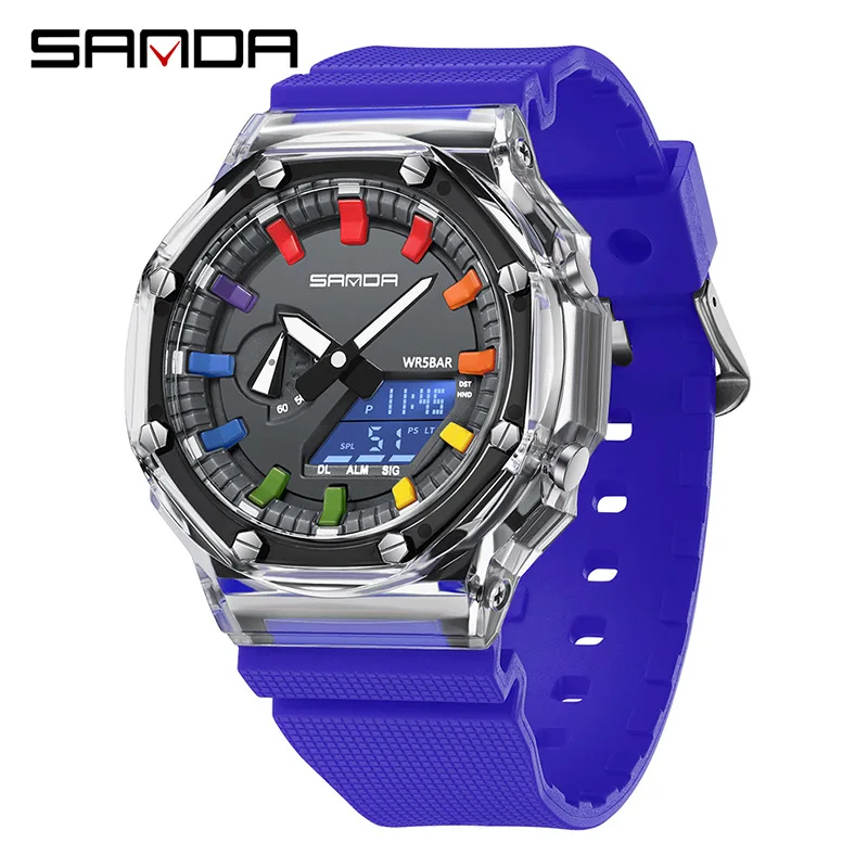 SANDA 3341 New Transparent Electronic Watch Multi functional and Fashionable Korean Edition Men s Diving Watch Alarm Clock