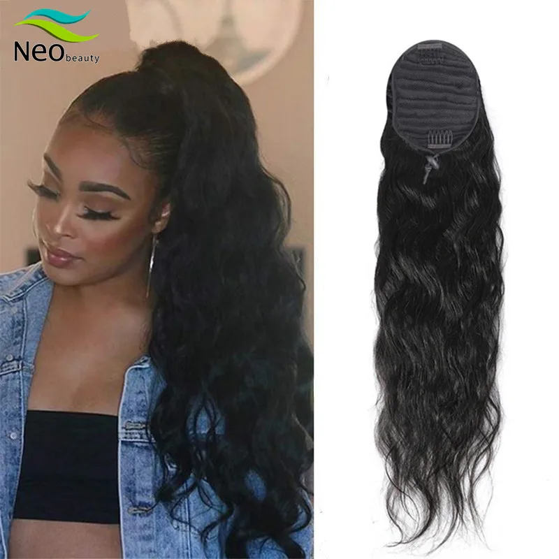 

30 inch Body Wave Long Wavy Wrap Around Clip In Ponytail Hair Extension Brazilian Remy Human Hair Natural Color