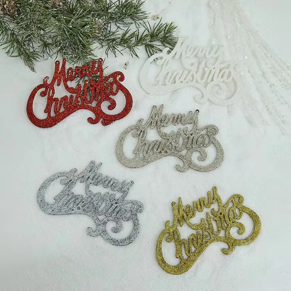 Plastic Merry Christmas Pendant Sign English Letter Xmas Tree Pendant Sparkly DIY Door Hanging Ornament Merry Christmas