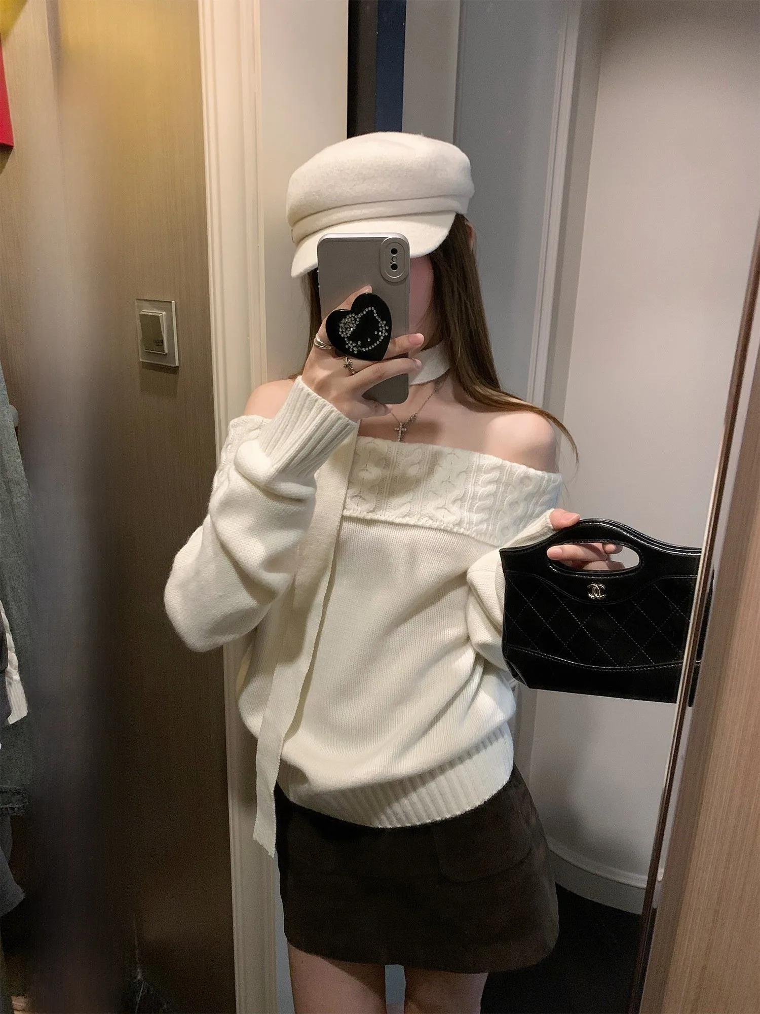 

Hhi Moon Godd White One-oulder Sweater Korean Sle Ne Hanging Slimming Top Women's Faion Autumn Long Sve Crew ...