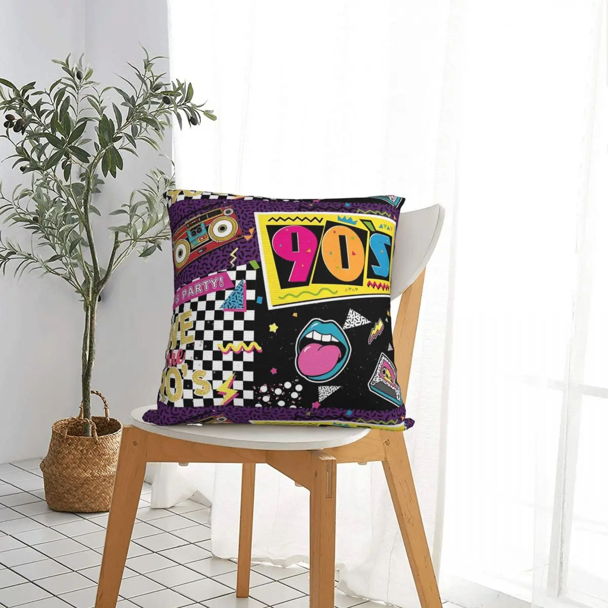 Retro 80s 90s Square Pillow Cases Graffiti Music Cushion Cover Creative Zipper Decor Pillowcase for Home 40*40cm
