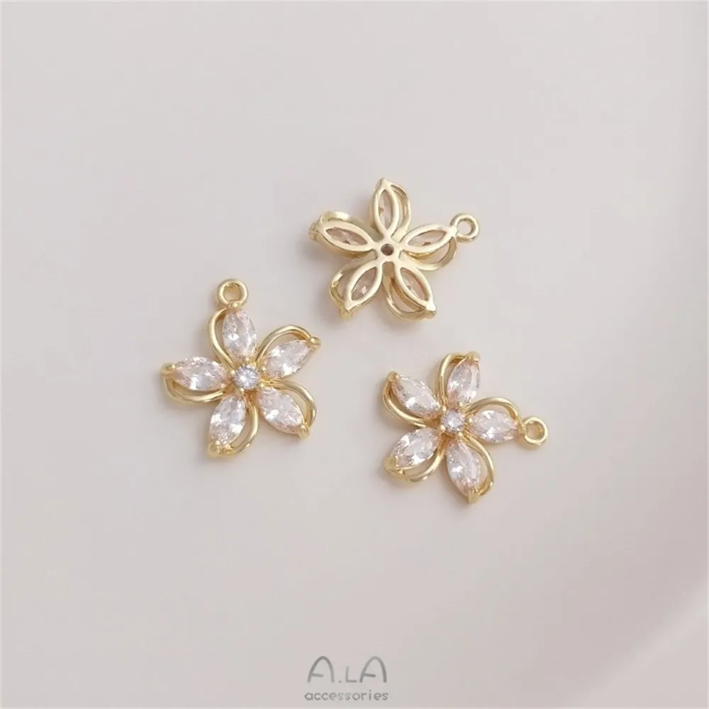 Zircon Peach Blossom and Cherry Blossom Daisy Pendant 14K Pack Gold Flower Shaped Pendant DIY Bracelet Earrings Jewelry Pendant - view 5