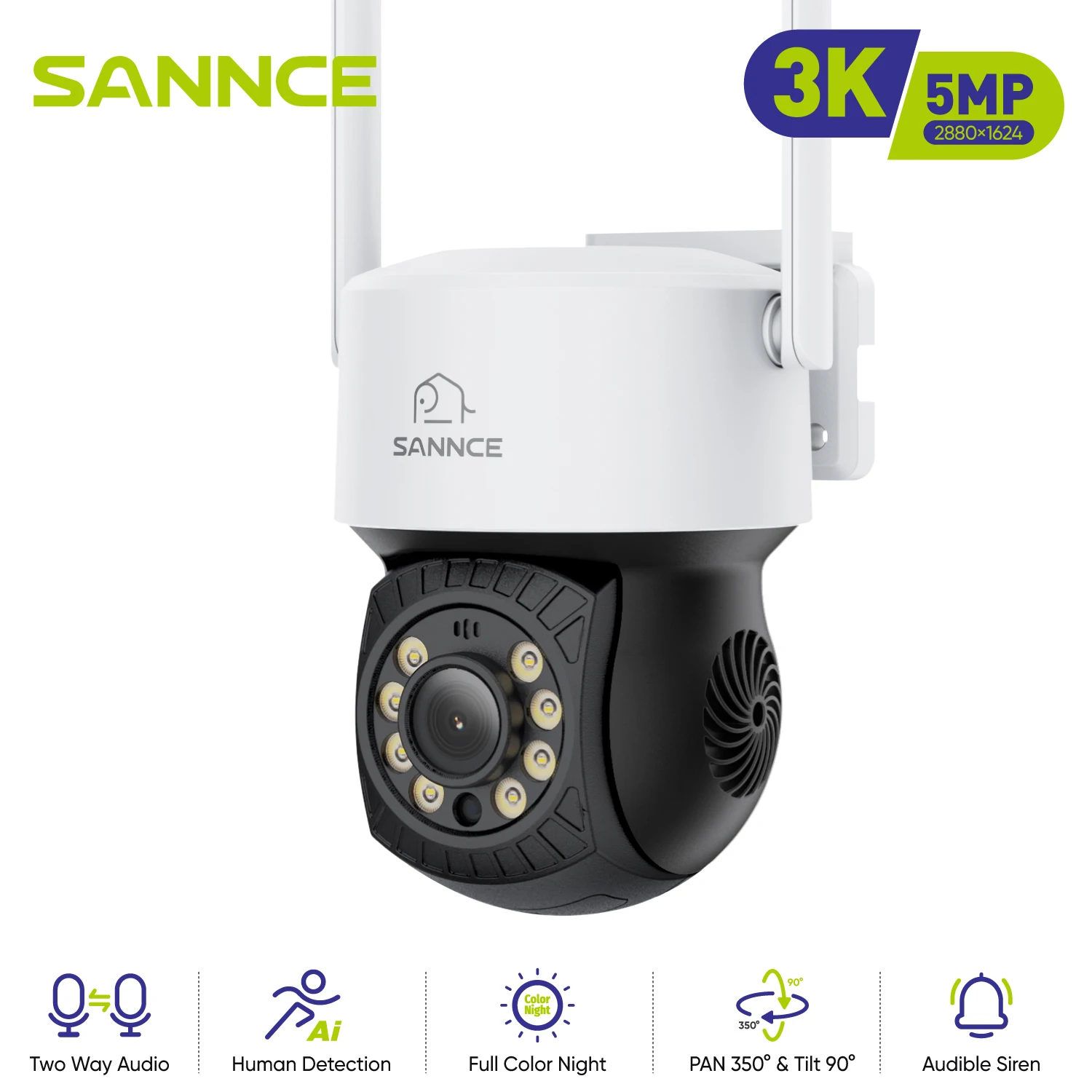 SANNCE 5MP Wireless Security Camera Smart Full Color Two Way Voice Night Vision Video Surveillance CCTV Protection Camera 350 °