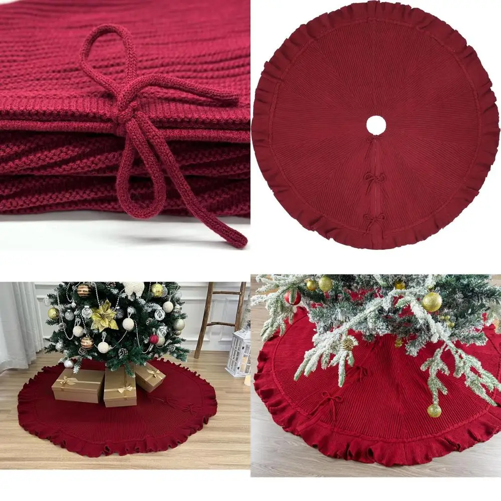 

Бордовый 48, вязаный свитер с рюшами, юбка в виде рождественской елки и кружевные банты