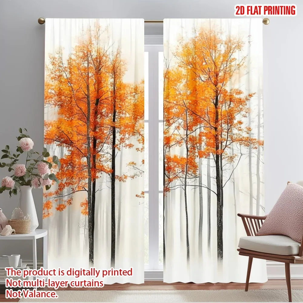 2pcs,2D plane printing Creative Curtains Autumn Serenity Polyester Fabric (without rod) Gifts Perfect for Kitchen, Bedroom &