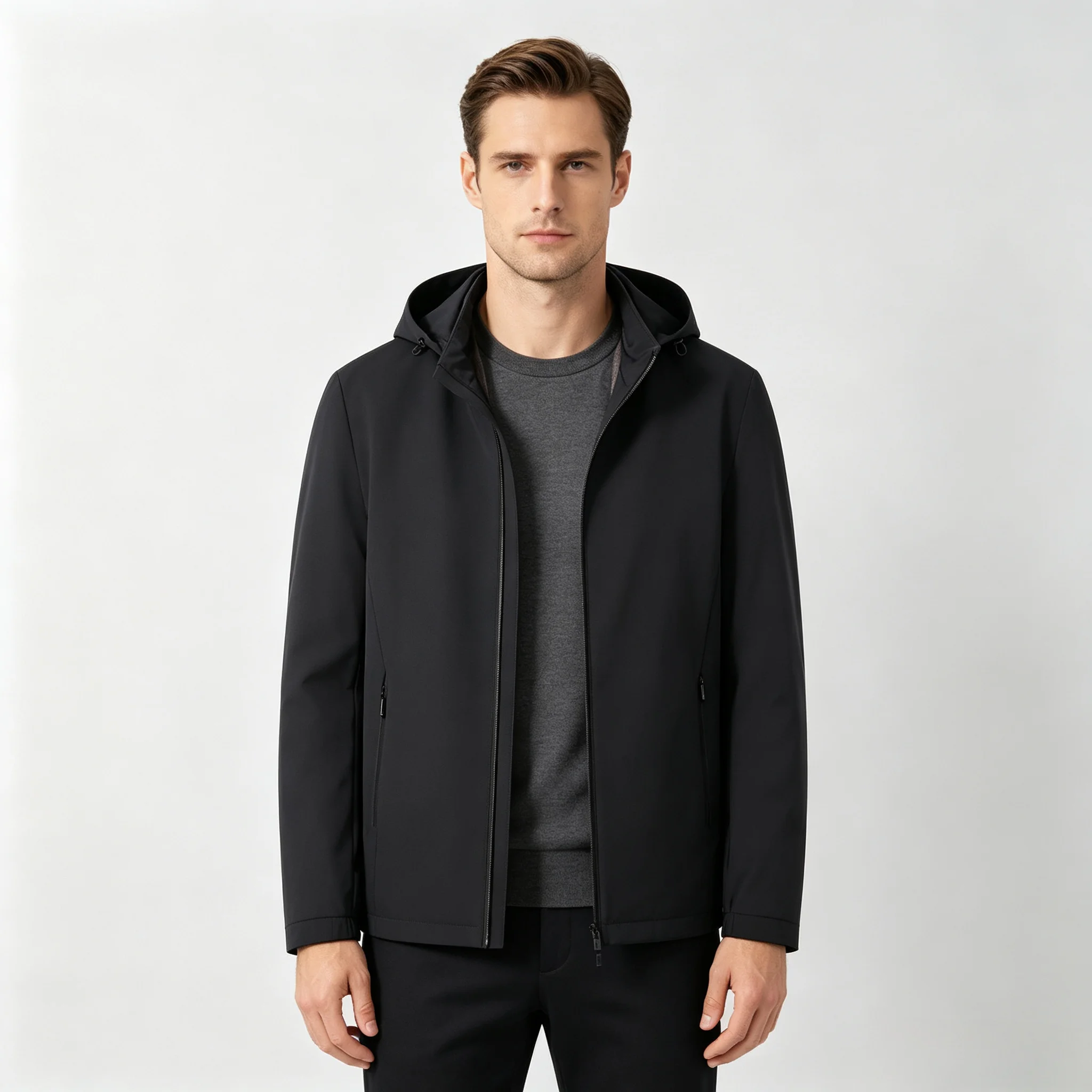 Men's Hooded Jacket Outerwear Casual Long Sleeve Pure Color Spring Autumn New Style  Wear Polyester Nylon