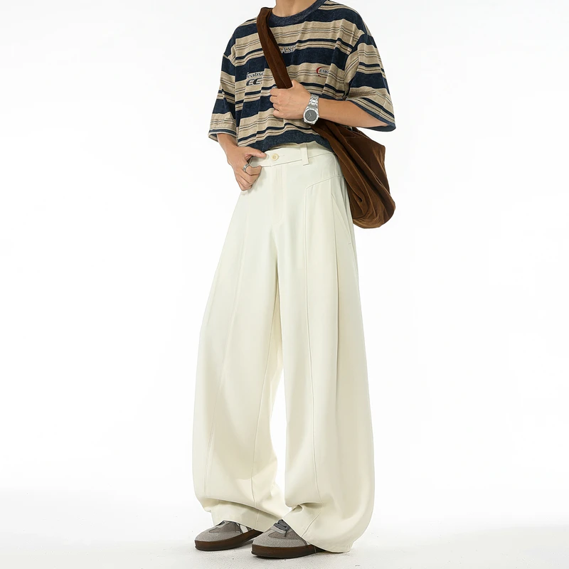 Beige Suit Pants Men Fashion Society Mens Black Dress Pants Korean Loose Wide Leg Pants Mens Office Formal Trousers M-3XL